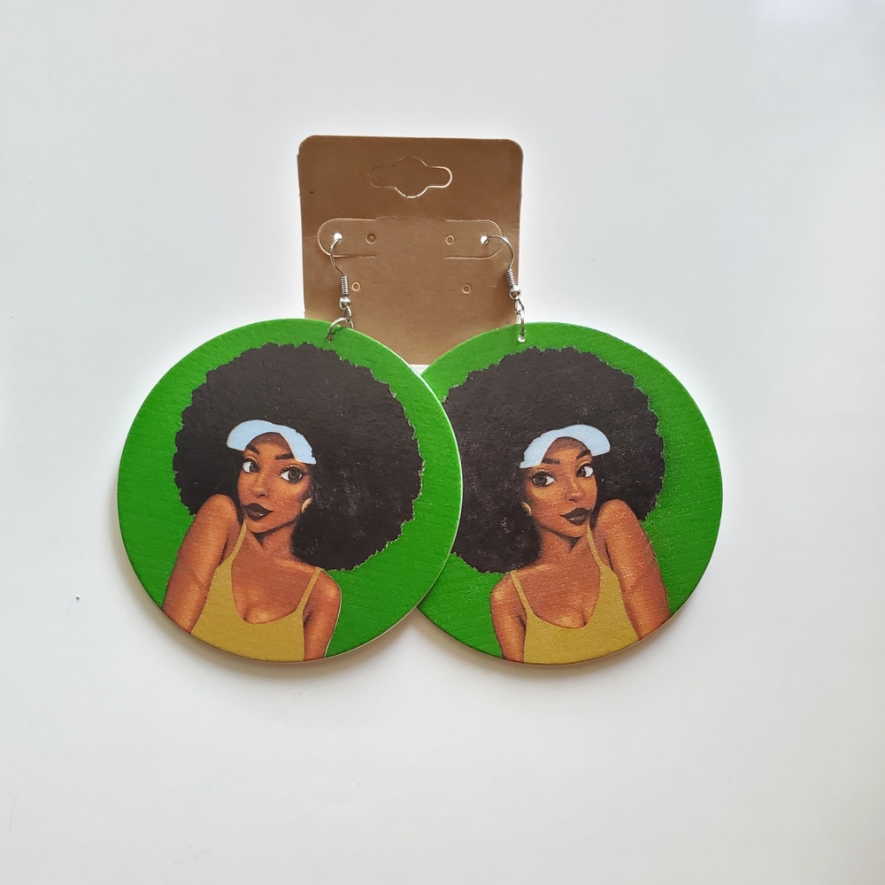 Green Wooden Dangle Earrings - Bold & Beautiful!